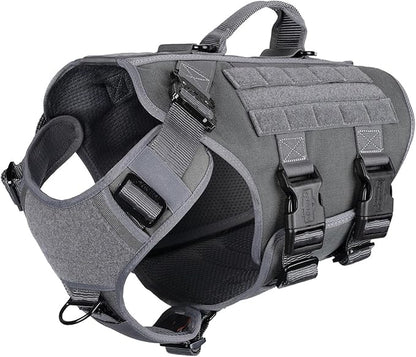 ICEFANG GN3 Tactical Dog Harness with 6X Buckle,Dog Molle Vest with Handle,3/4 Body Coverage,Hook and Loop Panel for ID Patch,No Pulling Front Clip (L (28"-35" Girth), Wolf Gray)