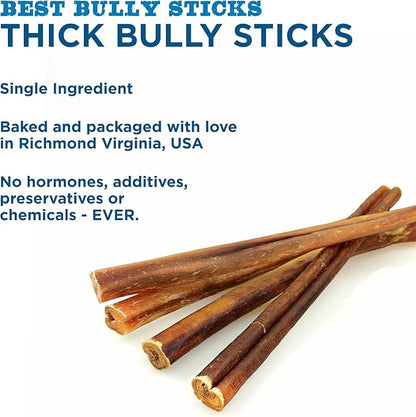 Best Bully Sticks Thick 12 Inch Bully Sticks for Dogs - 5 Count (Pack of 1) - Natural Grass-Fed Beef, Single Ingredient, Grain and Rawhide Free - Large Breeds
