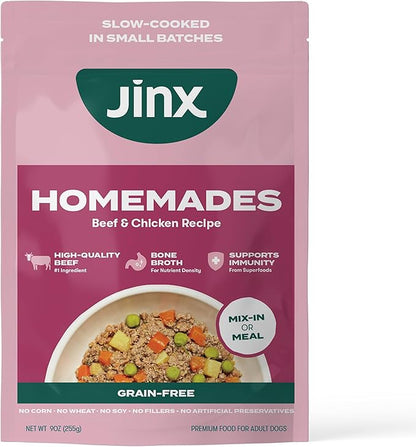 Jinx Beef & Chicken Grain Free Dog Wet Food, Meal or Mix in Dog Toppers for Dry Food, Made with Real Chicken, Bone Broth, No Fillers - Puppy, Adult, Senior, 9oz, 1 Pack