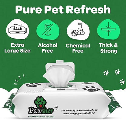 Unscented Dog Wipes for Cleaning & Deodorizing - XL, Thick & Hypoallergenic Pet Wipes for Dogs Paws, Butt and Body - Made with Naturally Safe Ingredients Like Aloe Vera (160 Count)