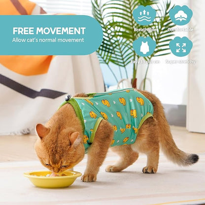 Avont Cat Recovery Suit - Kitten Onesie for Cats After Surgery, Cone of Shame Alternative Surgical Spay Suit for Female Cat, Post-Surgery or Skin Diseases Protection -Duck(M)