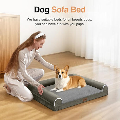 Medium Large Dog Bed Orthopedic Washable: Beds Bolster Medium Large Sized Dog Bed Egg Crate Foam Couch Sofa Waterproof with Removable Cover - Dark Green