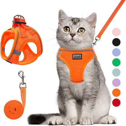 Betmaypet Cat Harness and Leash Set, Soft and Breathable Vest with Reflective Strip, Escape Proof Kitten Harness, Easy to Wear for Cats Walking and Traveling (Orange, M)