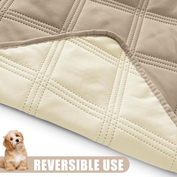 Smiry Waterproof Dog Bed Cover Blanket 40x70, Soft Reversible Pet Blanket, Washable Leakproof Cats Dogs Couch Cover for Sofa, Couch, Furniture, Lattice, Taupe/Beige