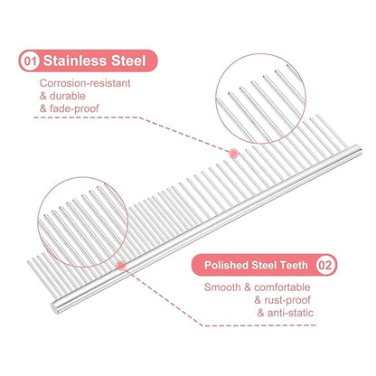 PETAXCELL Dog Cat Comb, Pet Combs Stainless Steel Teeth with Rounded Ends for Knots Mats Loose Hair Removal, 6.5IN (Silver, 3 Pack), Grooming Tool Intended for Long Curly Hair Pet