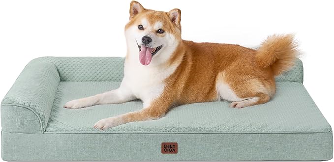 EHEYCIGA Memory Foam Dog Bed Large Size Dogs, Orthopedic Dog Bed Large with Washable Removable Cover, Waterproof Pet Sofa Couch with Nonskid Bottom, 36x27x6, Greyish Green