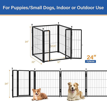 PETREEK Dog Playpen 24 inch 4 Panels for Indoor & Outdoor Use – Heavy-Duty Metal Pet Fence with Ground Stakes, Rounded Ball Tops for Safety, Stable & Foldable Design, Easy to Assemble
