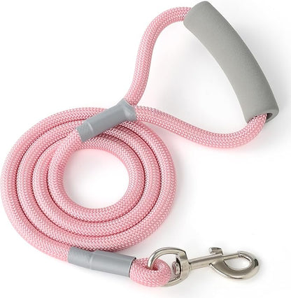 Mile High Life Dog Leash, with Comfortable Padded Handle, Pink Nylon Rope Leash with Steel Tips, Heavy Duty 5 Feet Pet Leashes (Pink,60 Inches)