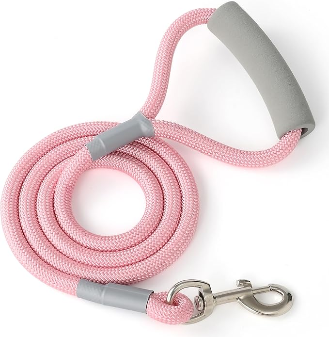 Mile High Life Dog Leash, with Comfortable Padded Handle, Pink Nylon Rope Leash with Steel Tips, Heavy Duty 4 Feet Pet Leashes (Pink,48 Inches)
