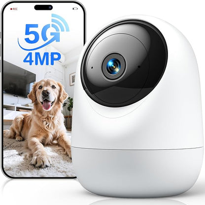 4MP Indoor Camera 5G WiFi 6 Pan Tilt 2.5K Supports MicroSD up to 256GB (No Card) Plug-in Pet Camera with Speaker for Dog/Cat Baby Monitor with Phone App, Motion Tracking, Compatible with Alexa