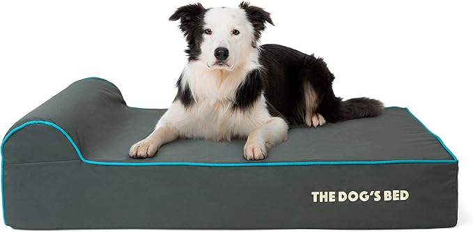 The Dog’s Bed Orthopedic Headrest Dog Bed Large Grey/Blue, Memory Foam, Pain Relief for Arthritis, Hip & Elbow Dysplasia, Post Surgery, Lameness, Waterproof Washable Cover, Veterinary Approved