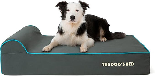 The Dog’s Bed Orthopedic Headrest Dog Bed Large Grey/Blue, Memory Foam, Pain Relief for Arthritis, Hip & Elbow Dysplasia, Post Surgery, Lameness, Waterproof Washable Cover, Veterinary Approved