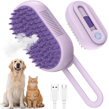 TOOLIAR 4 in 1 Pet Steam Brush for Shedding,Rechargeable cat brushes for indoor cats,Quiet Detangling Brush for Long Haired Cats and Dogs(Purple)