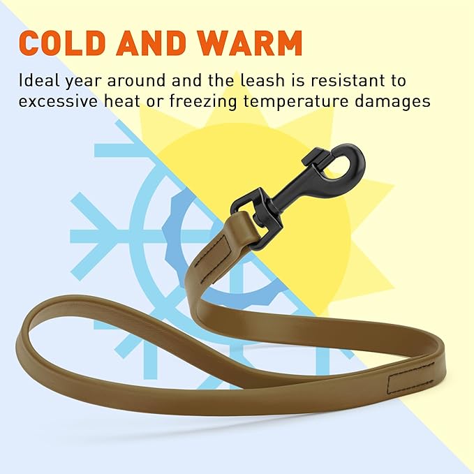 Dogline Biothane Waterproof Dog Leash Strong Coated Nylon Webbing with Black Hardware Odor-Proof Easy to Clean High Performance for Small or Large Dogs Made in USA 2 ft Lead, Coyote Brown