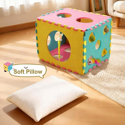MOYMO 41 Pcs Interactive Cat Toys for Indoor Cats, Kitten Toys with Cute Cat House Bed, Catnip Toys, Chew Rope, Feather Wand, Springs and Balls for Indoor Kittens