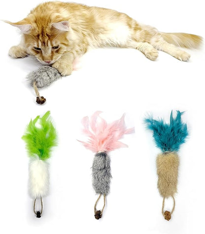 ZAYLUMO 3 Pack Rabbit Fur Catnip Toys with Feathers – Interactive Carrot Cat Toys with Galls Fruit for Indoor Cats and Kittens