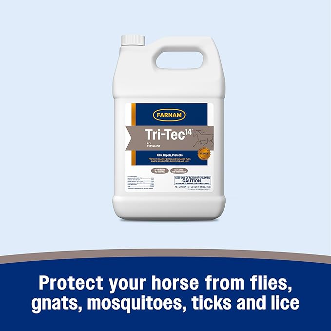Farnam Tri-Tec 14 Fly Spray for Horses – Long-Lasting Insect Repellent Kills and Repels Flies, Gnats, Ticks & Mosquitoes, Conditions Coat – Up to 14 Days Protection – 128 oz