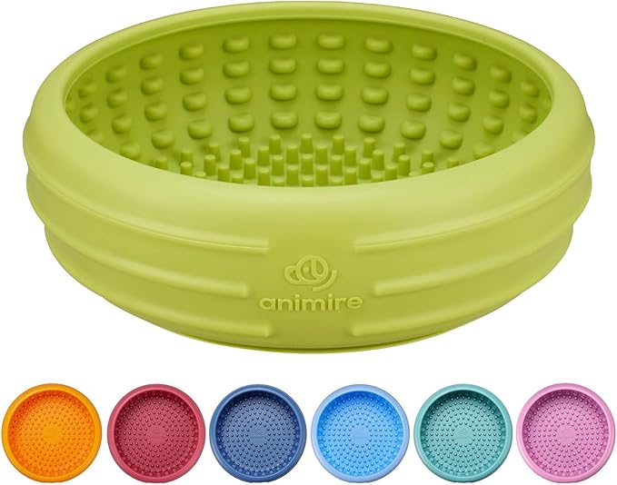 Dog Lick Bowl, Animire Freeze Lick Mat for Dogs, Non-Slip Slow Feeder Licking Bowl Enrichment Treat for Distraction Anxiety Relief, Food Grade Silicone, Dishwasher Safe(Green,XL)