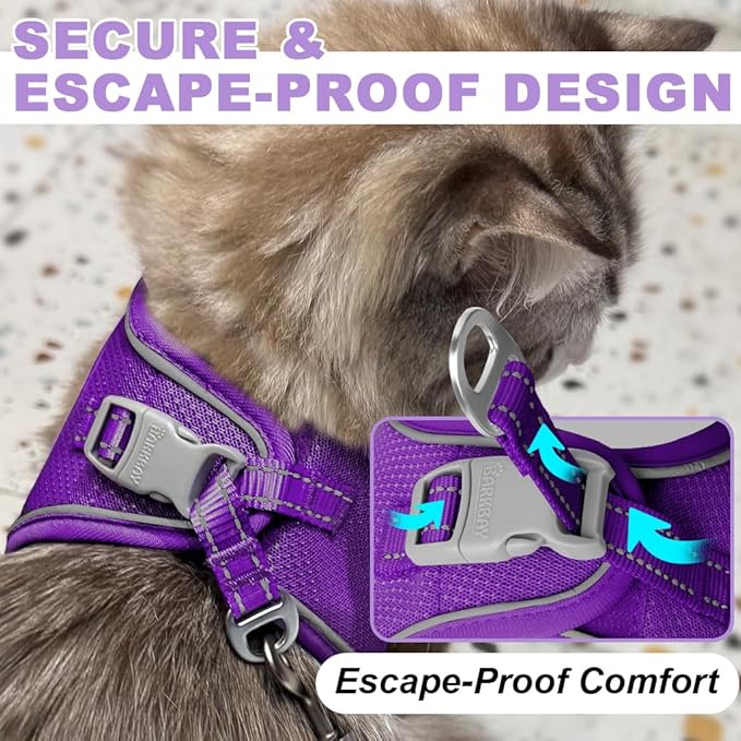 Cat Harness and Leash Set,Escape Proof Kitten Harness,Step in Adjustable Soft Lightweight,Easy Control,Reflective Strips Comfortable for Walking Travel(Purple,XXS)