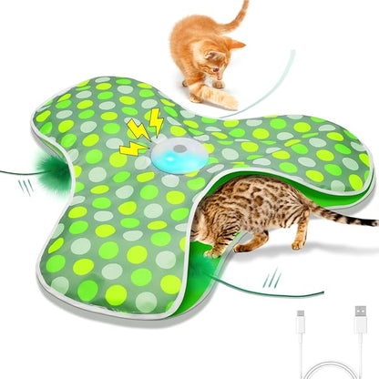 Interactive Cat Toys Rechargeable,Moving Concealed Feathers,Real Mouse Squeaky,Touch Activated Cat Kitten Toy Exercise Toys for Indoor Bored Adult Cats