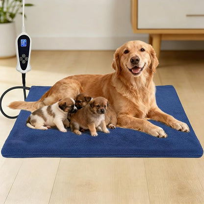 Bestio Extra Large Dog Heating Pad,47x30 in Heated Dog Bed with Constant Heat & Auto Modes，MET&UL Certified Pet Heating Pad,Chew-Resistant Cord,Waterproof Washable Cover- Blue