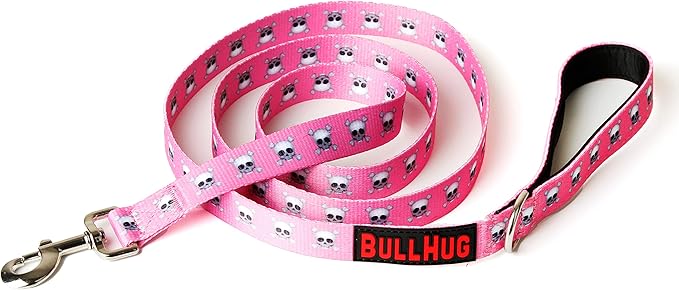 BULLHUG 6 FT Bulldog Leash with Padded Handle. Perfect for French Bulldogs, Pugs & All Breeds. Leash for Walking, Training Lead (Pink Skull)