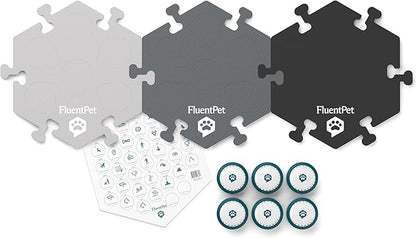FluentPet Speak Up! Get Started Kit with Clearer Upward-Facing Sound - 6 Recordable Buttons for Dogs & 3 Grey HexTiles | Dog & Cat Communication Buttons Set | with Batteries