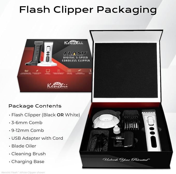 Kenchii Flash Dog Clippers for Grooming 4-in-1 Digital Cordless Cat & Dog Grooming Clipper for Pet Care, Precision Pet Grooming Trim, Shape, and Style Effortlessly, Black
