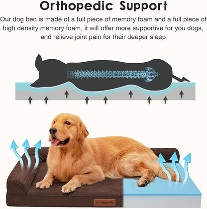 Rainmr Orthopedic Dog Beds for Large Dogs, Memory Foam Dog Beds Large Sized Dogs, Washable Removable Cover, Nonskid Bottom, Waterproof, for Indoor, Outdoor, Crate ＆ Car Use, 41x27x6 Inches, Brown Grey