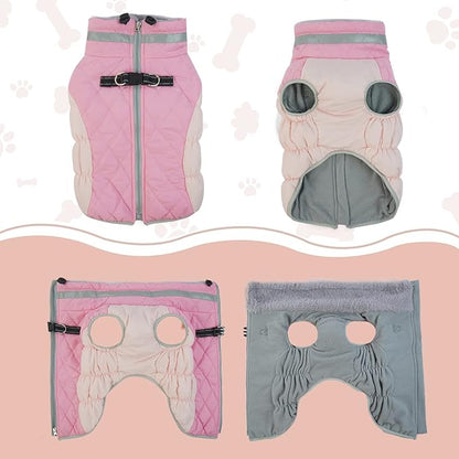 Lelepet Dog Coat Warm Dog Winter Coat Waterproof Dogs Jacket with Harness Built in Reflective Pet Fleece Vest Zip-Up Cold Weather Coats for Small Dogs Turtleneck & Windproof Coats Yorkie Pink S
