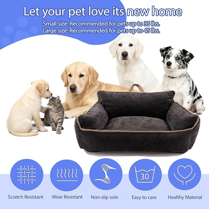 RAFASAFA Large Orthopedic Dog Sofa Bed with Sides, Carry Handle & Side Pockets .Plush Chenille Orthopedic Pet Bed Couch for Large Dogs.Portable Snuggler for Indoor Use, Travel & Recovery (Black)
