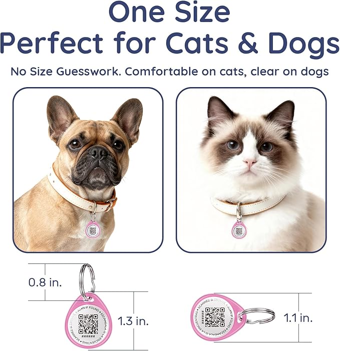 QR Code Dog Tag and Cat Tag, Scan to Reunite Faster, Waterproof and Durable, Lightweight and Quiet, Updatable Contact Info, Pink for Soft Look, 2 Tags in 1 Pack
