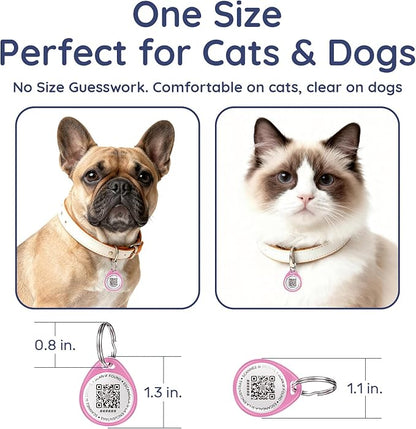 QR Code Dog Tag and Cat Tag, Scan to Reunite Faster, Waterproof and Durable, Lightweight and Quiet, Updatable Contact Info, Pink for Soft Look