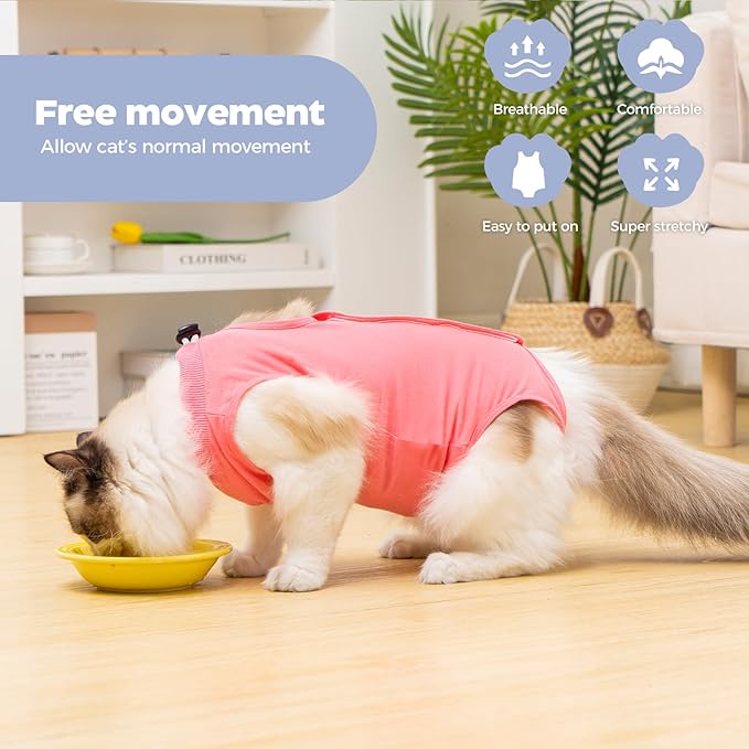 Avont Cat Recovery Suit Post-Surgery Onesie, Breathable Cone-of-Shame Alternative Bodysuit for Spayed Female Kittens, Skin Abdonminal Wound Care -RosepinkM