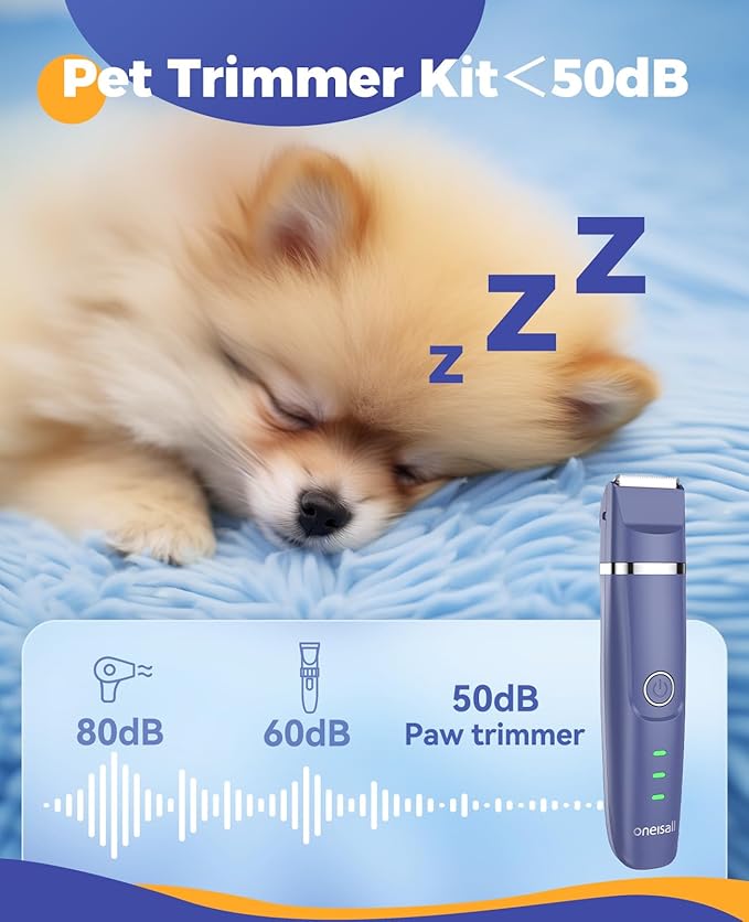 oneisall Dog Clippers with Double Blades,Cordless Small Pet Hair Grooming Trimmer,Low Noise for Trimming Dog's Hair Around Paws, Eyes, Ears, Face, Rump (Purple)