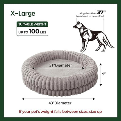 BALANCE Luxury Donut Dog Bed, 43 Inches Round Dog Beds Large Sized Dogs Washable, Orthopedic Calming Dogs Bed for Pets with Anti-Slip Bottom, Oatmeal