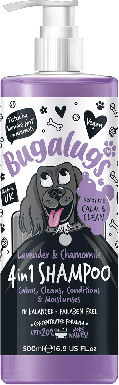 Dog Shampoo by Bugalugs Lavender & Chamomile 4 in 1 Dog Grooming Shampoo Products for Smelly Dogs with Fragrance, Best Puppy Shampoo, Vegan pet Shampoo & Conditioner