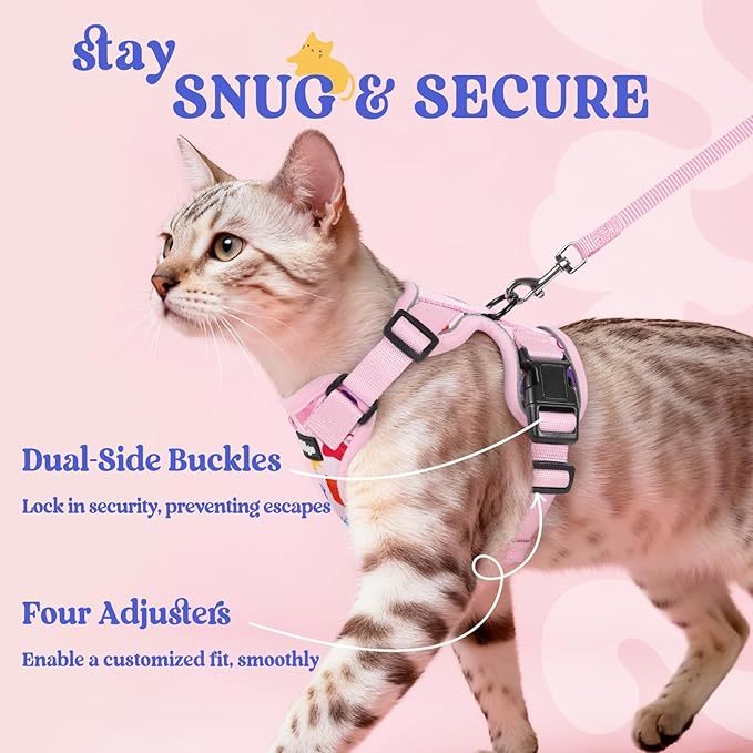 rabbitgoo Cat Harness and Leash for Walking, Escape Proof Soft Adjustable Vest Harnesses for Cats, Easy Control Breathable Reflective Strips Jacket, Purrty Pink, M
