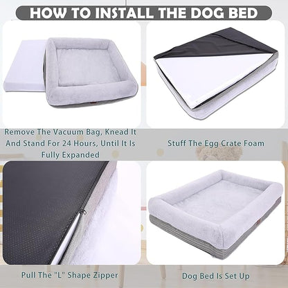WINDRACING Orthopedic Dog Bed for Large Dogs, Bolster Sides Dogs Sofa Bed with Removable Washable Cover & Non-Skid Bottom, Soft Pet Bed with Egg Foam Dog Couch for Sleeping, 36 x 23 Inch, Gray