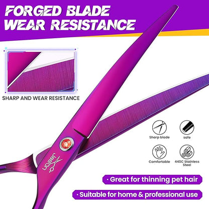 JASON 7.5" Dog Grooming Scissor - Professional Down-curved Shear with Ergonomic Handle Japanese Stainless Steel Trimming Scissor for Dogs, Cats and Other Pets, Sharp (Curved, Purple) Christmas Gift