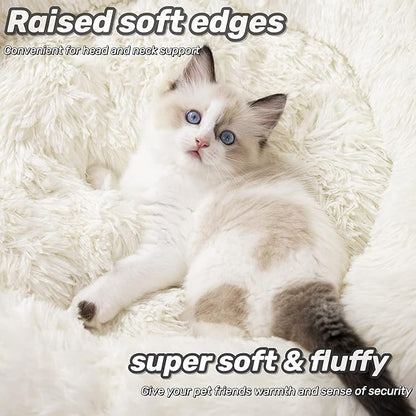 Anti Anxiety Round Fluffy Plush Faux Fur Warm Washable Dog Bed & Cat Bed, Original Bed for Small Medium Large Pets,Used to Relieve Joints and Improve Sleep（20"/24"/27''） (24", White)