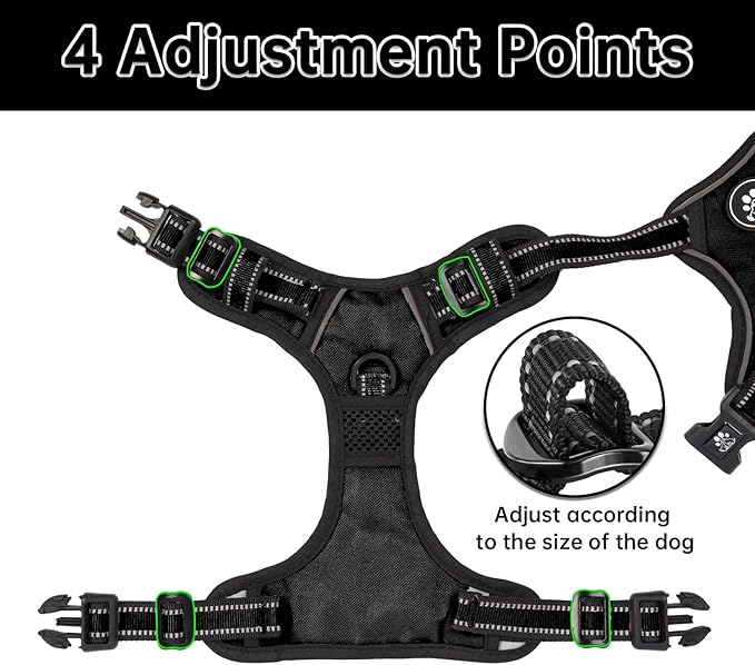 NESTROAD No Pull Dog Harness,Adjustable Oxford Dog Vest Harness with Leash,Reflective No-Choke Pet Harness with Easy Control Soft Handle for Large Dogs(X-Large,Black)