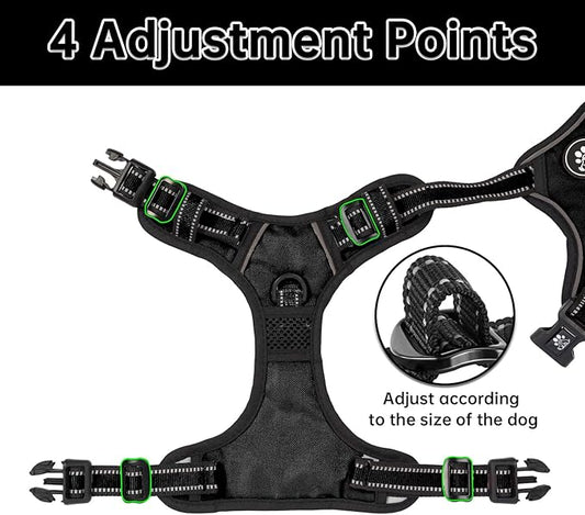 NESTROAD No Pull Dog Harness,Adjustable Oxford Dog Vest Harness with Leash,Reflective No-Choke Pet Harness with Easy Control Soft Handle for Large Dogs(X-Large,Black)