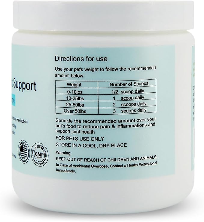 JYHUBA Hip & Joint Support for Dogs & Cats – Natural Joint Supplement with PEA, Glucosamine, MSM, Green Lipped Mussels – Promotes Mobility, Reduces Inflammation & Pain – Made in USA 2.5oz (72g)