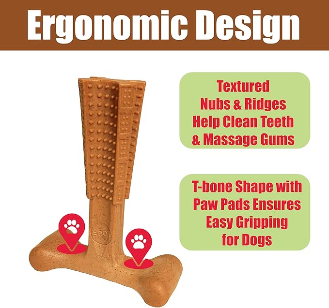 SPOT Bam-Bones Plus T Bone - Bamboo Fiber & Nylon, Durable Long Lasting Dog Chew for Aggressive Chewers – Toy for Dogs & Puppies Under 90lbs, Non-Splintering, 7in, Allergen Free Peanut Butter Flavor