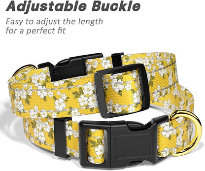 Reflective Dog Collar for Small Dogs, Cute Flower Theme Adjustable Heavy-Duty Nylon Puppy Collar for Boy and Girl Female, Soft Pet Accessories with Quick Release Buckle, Yellow