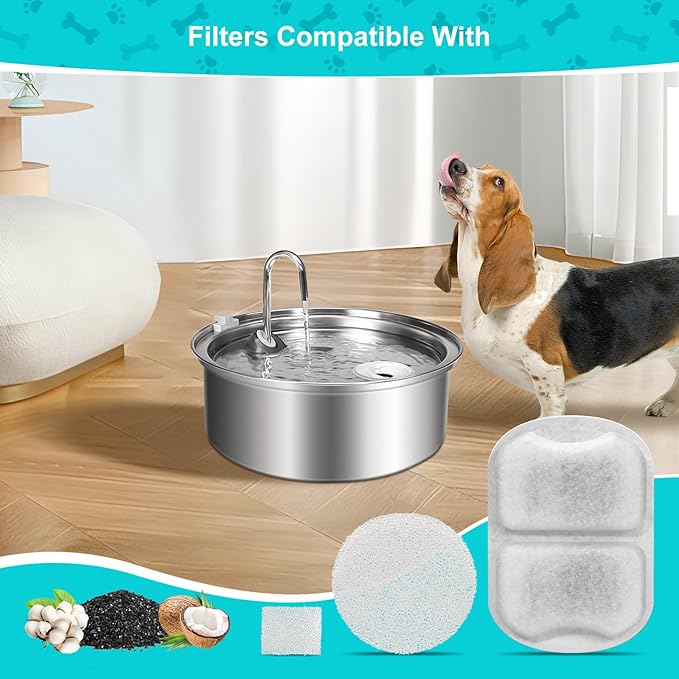 Dog Water Fountain Filter, 8 Pack Pet Fountain Filters Cat Water Fountain Filters Replacement for 7L/230oz/1.8G Stainless Steel Dog Fountain,Replacement Filters and Sponges
