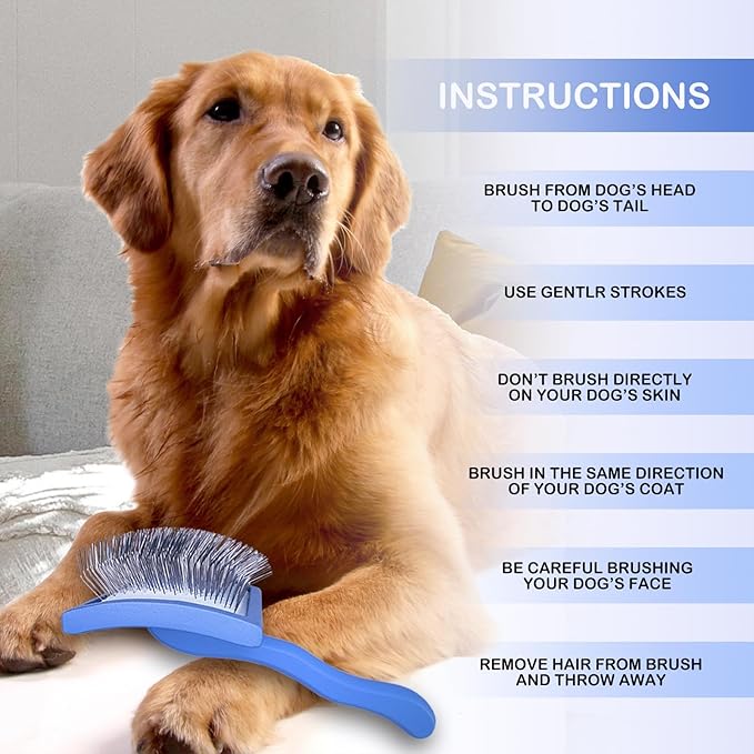 Dog Slicker Brush for Golden Doodle Grooming Kit - Dematting Brushes for Goldendoodles, Labradoodles, Poodles - Pet Hair Brush for Medium & Long Haired Dogs - Large (Blue)