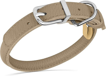 OOPSDOGGY Rolled Leather Dog Collar Soft Roll Collars for Small Medium Large Dogs Puppy (Beige, XL, 17"-21")