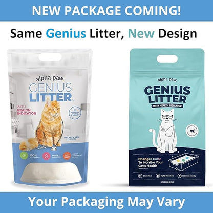 Genius Litter Health Monitoring Cat Litter, Featured on Shark Tank, Lightweight Crystal Silica Gel, Non Clumping, Dust Free, Low Tracking, Odor Control for Indoor Cats and Kittens, 6 lb Bag